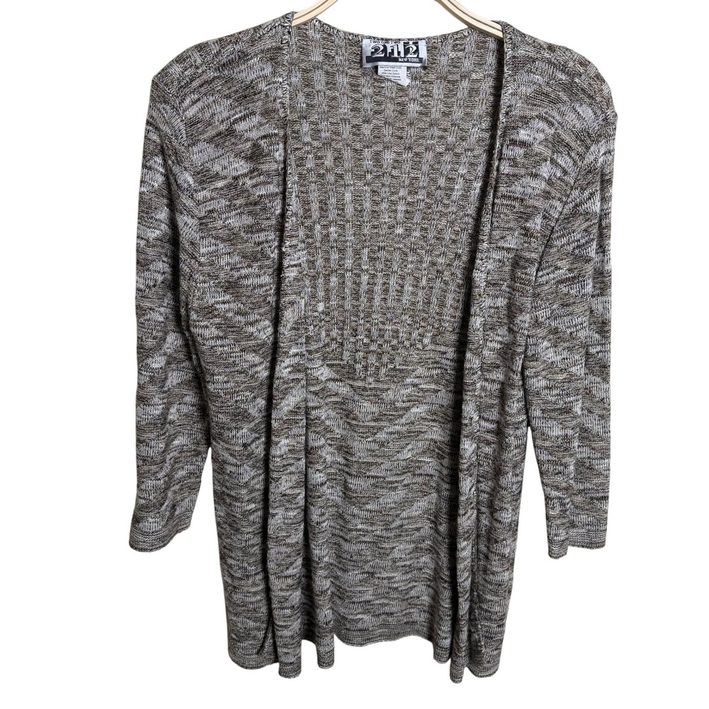 212‎ New York Womens Brown Space Dye Open Front Cardigan 3/4 Sleeve MD y2k